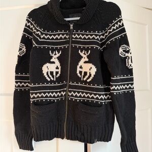 TNA 100% Wool Black and White Reindeer Sweater
